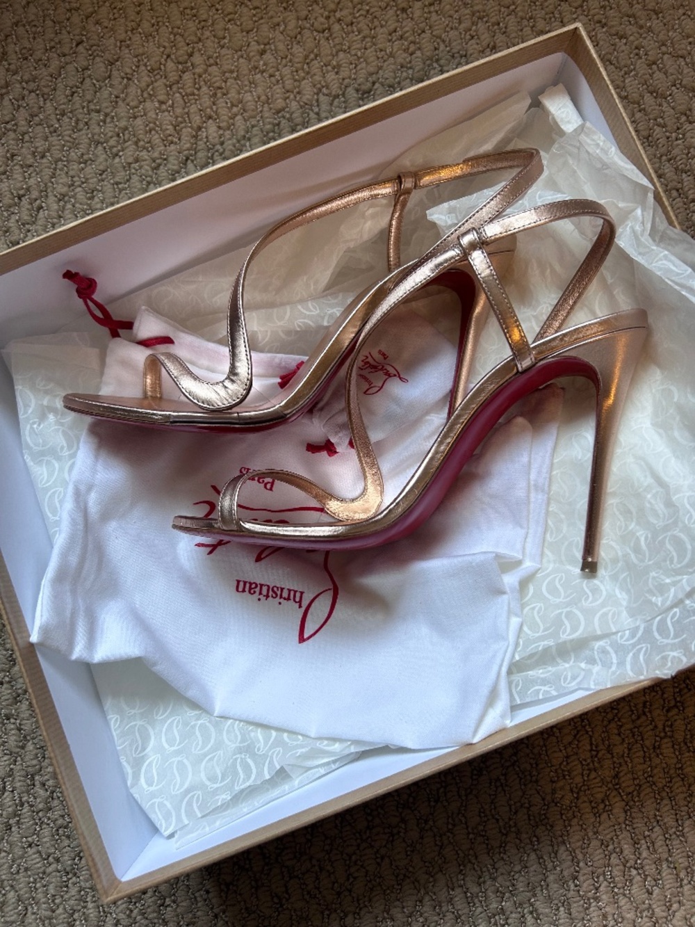 Christian Louboutin Rosalie -  37.5 (US 7.5) Rose Gold “Leche”